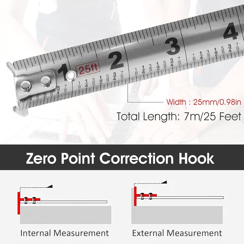 TMWEFUSC 6 Pack 25FT Tape Measurement Stainless Steel Retractable Measuring Tape Double Side Scale with Laser Measure for Household Agricultural Industrial Woodworking (6) - Image 4
